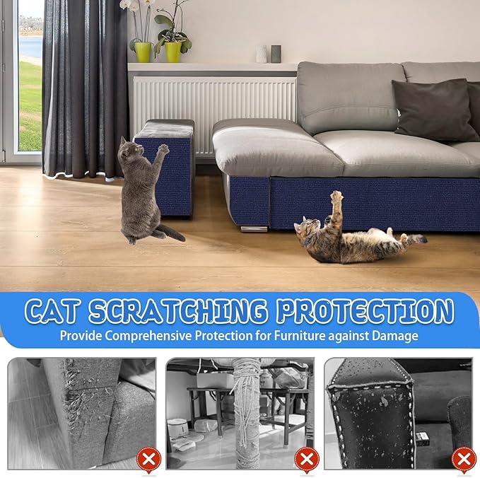 Climbing Cat Scratcher Mat Trimmable Cat Scratching Post Carpet Self Adhesive Carpet Mat Pad Replacement for Cat Tree Shelves Post Couch Wall Furniture Steps DIY Protector (Dark Blue, 15.8’’x39.3’’)