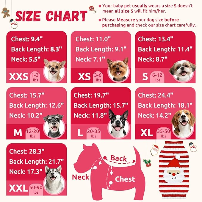 Dog Christmas Sweater Xmas Pet Clothes Cute Striped Santa Claus Costume Holiday Puppy Cat Jumpers Outfits New Year Gifts for Small Medium Large Dogs (L, Red White Stripe Santa Claus)