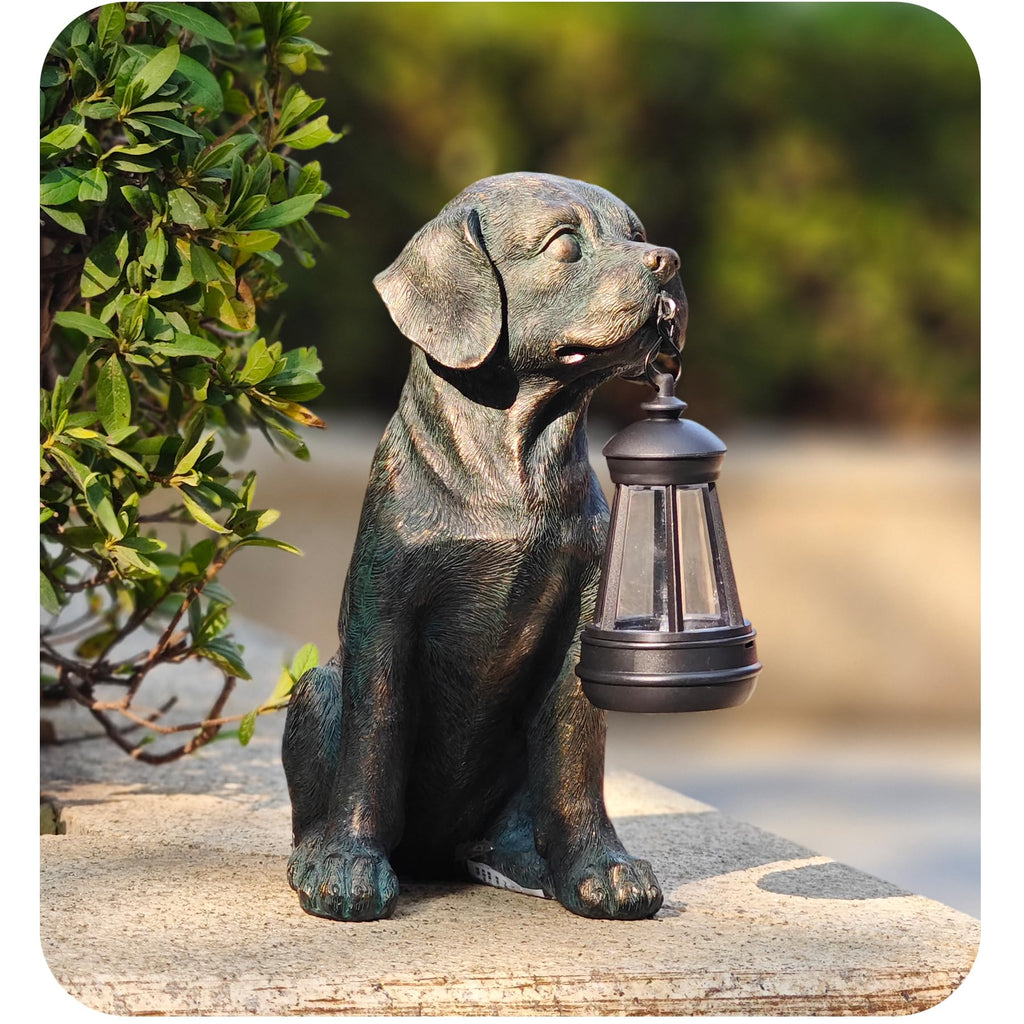 Solar Resin Dog Statue - Garden Art Figurine Dog for Yard Patio Lawn Balcony Decor, Home Houses Holiday Lighting, Outdoor Decoration, Unique Birthdays Ideal Gifts for Mom Grandma Women Wife Sister