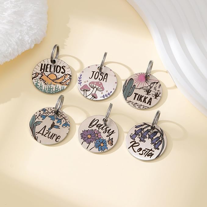 MYXGY Colorful Dog Tags Personalized, Engraved Dog Tags with Colored Printing for Pets, Customizable Cat Collar Holder Tag (Sunshine)