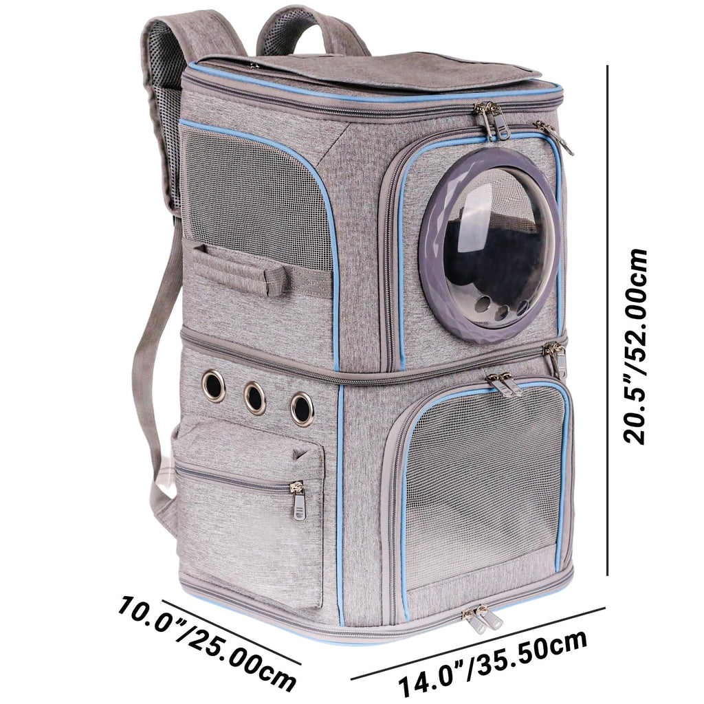 2-in-1 Pet Carrier Backpack for Two Cats or One Dog, Double-Layer 2 Compartment Carry Bag to Transport Small Animals Traveling and Hiking, Space Capsule Clear Bubble Dome