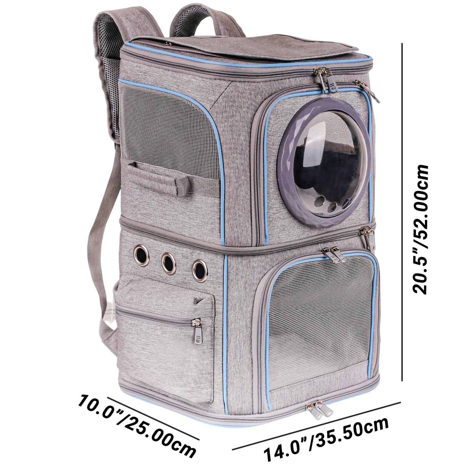 2-in-1 Pet Carrier Backpack for Two Cats or One Dog, Double-Layer 2 Compartment Carry Bag to Transport Small Animals Traveling and Hiking, Space Capsule Clear Bubble Dome