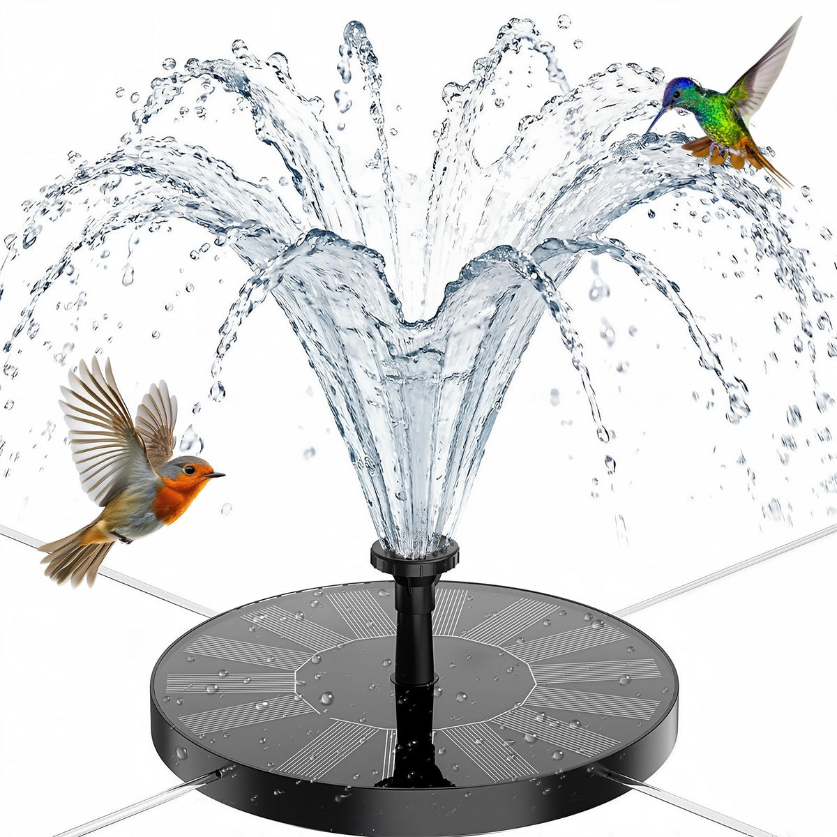 AISITIN Solar Bird Bath Fountain Pump with 6 Nozzles & 4 Fixer