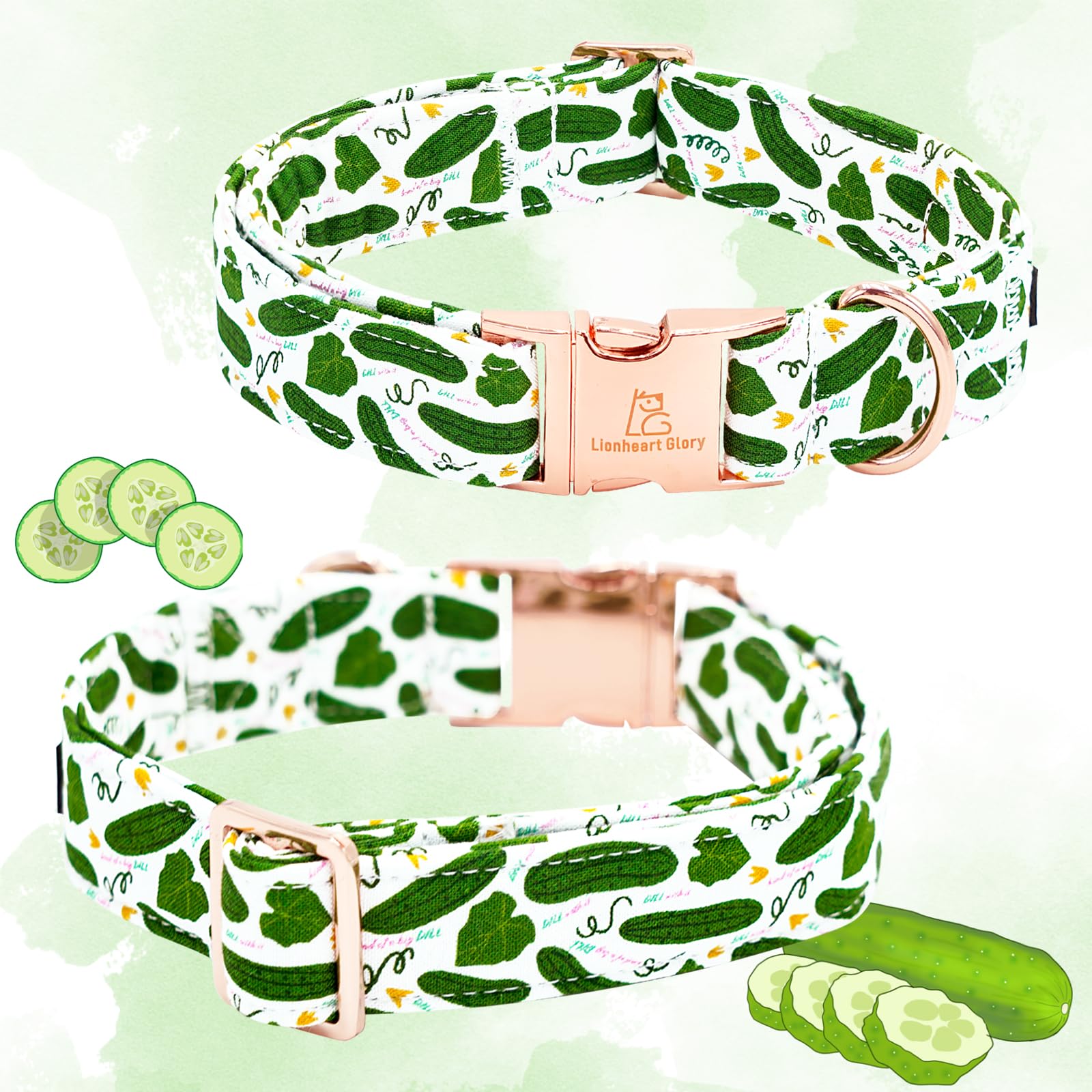 Lionheart glory Dog Bow Collar Cucumbers Print Dog Collar for X-Small Dogs,Female Male Dog Collars with Bowtie Spring Summer Collars Soft Adjustable Pet Collar Bows