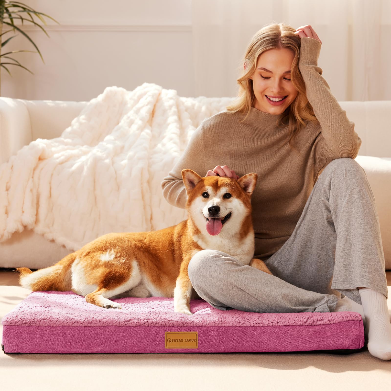 Patas Lague Orthopedic Large Dog Bed Washable Pet Sofa Mat 42''X28'' Pink