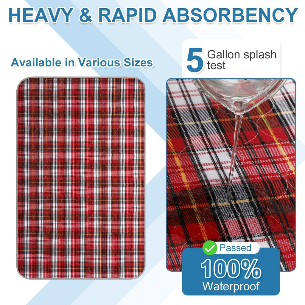 OUTCREATOR® Washable Bed Pads 34" x 54" (Pack of 2) for Incontinence Mattress Protector, Reusable Underpads for Elderly, Adults, Kids, Pets with Anti-Slip Bottom (Red Plaid)