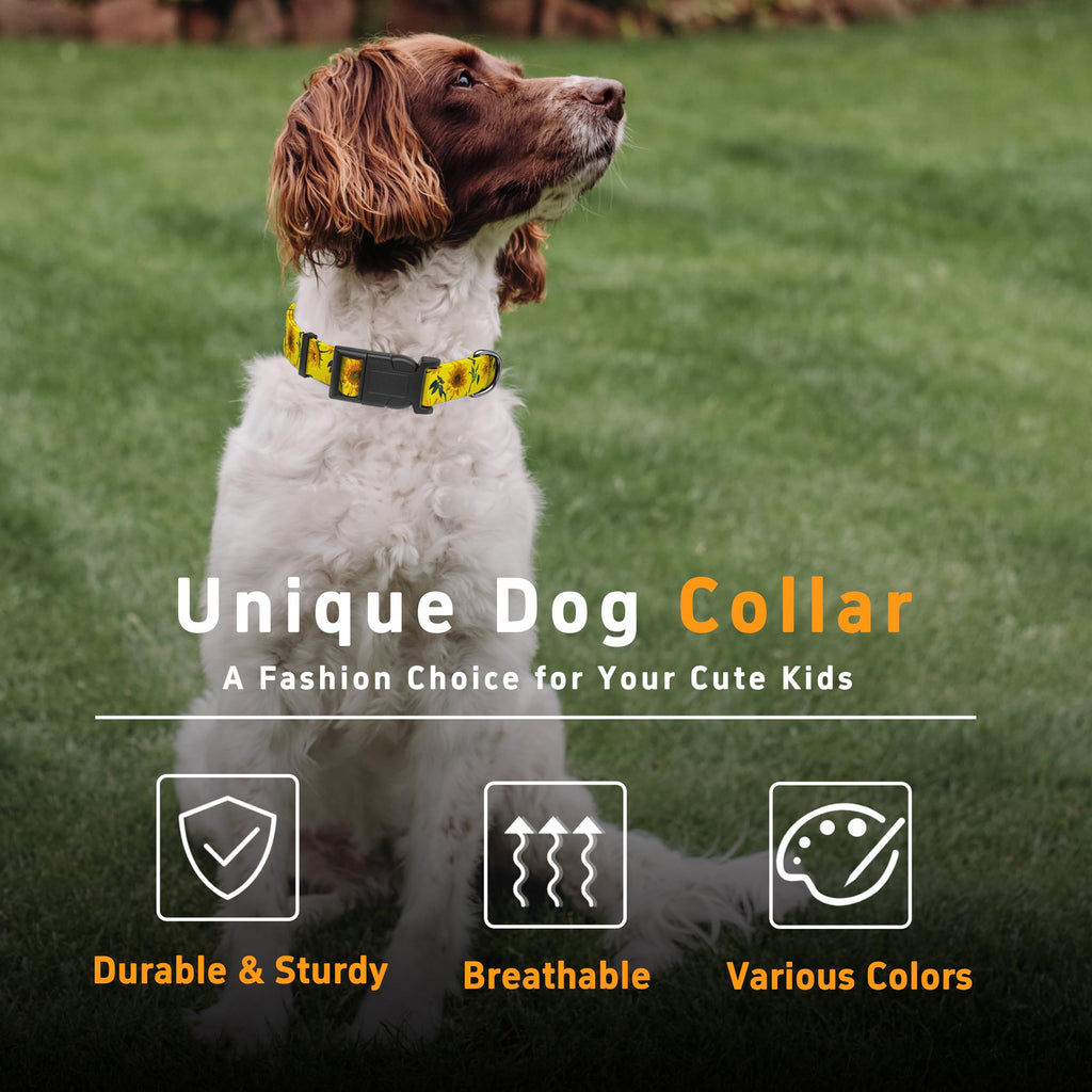 Seyezo Dog Collar, Sunflower Floral Puppy Collar, Yellow Sunflower, S
