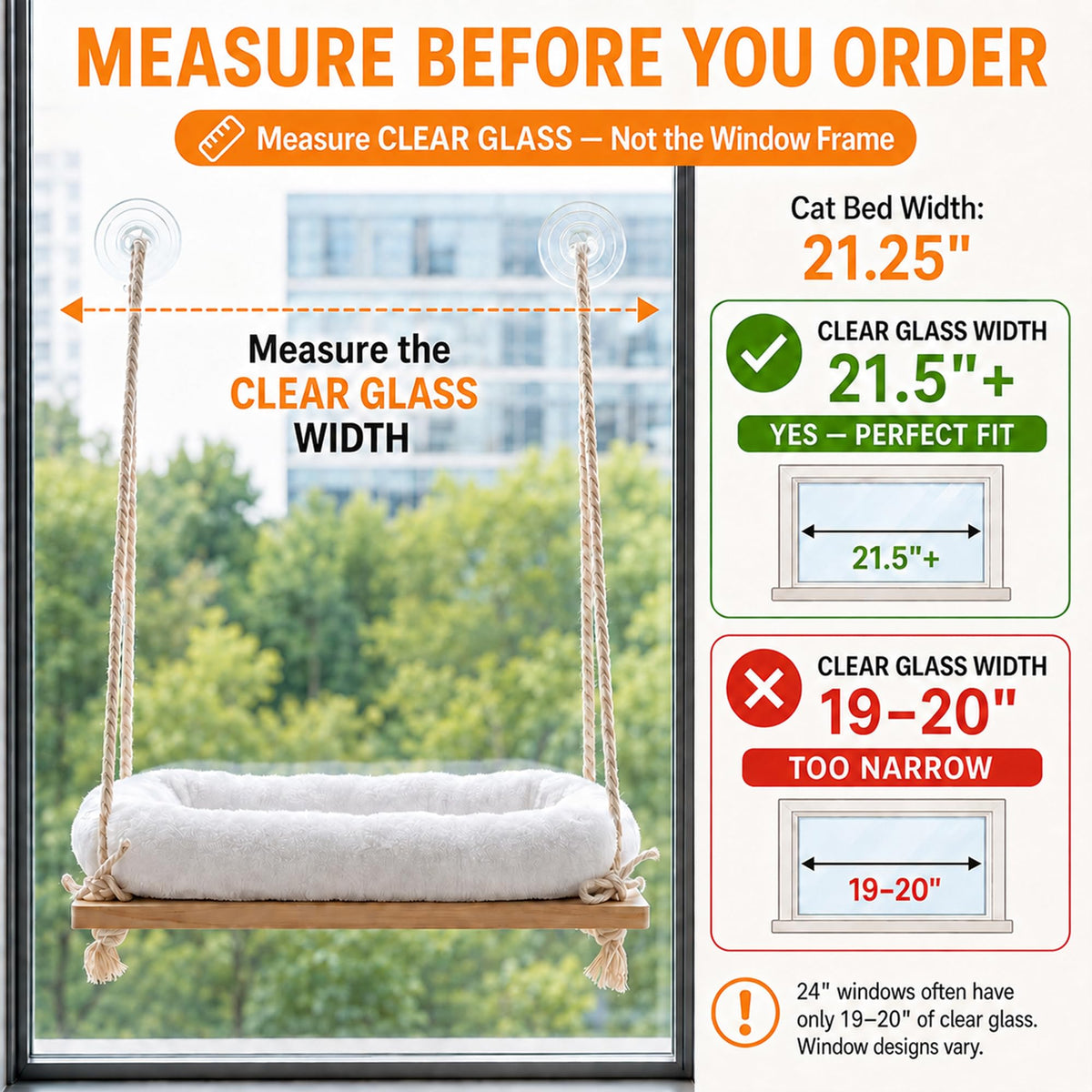 Anywish Cat Window Perch Hammock with Solid Wood Seat & Plush Cushion