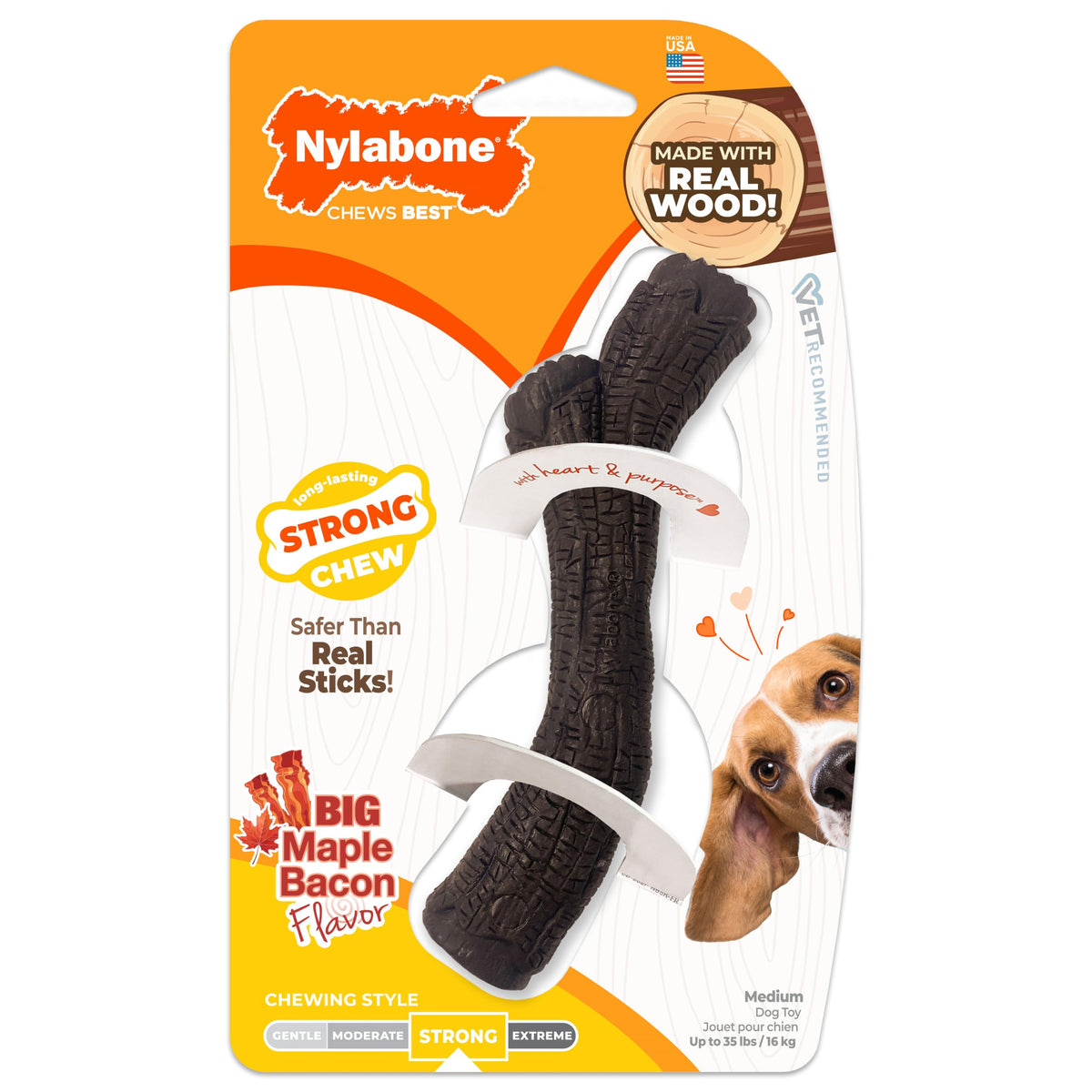 Nylabone Strong Chew Stick Made with Real Wood Dog Chew Toy, Medium