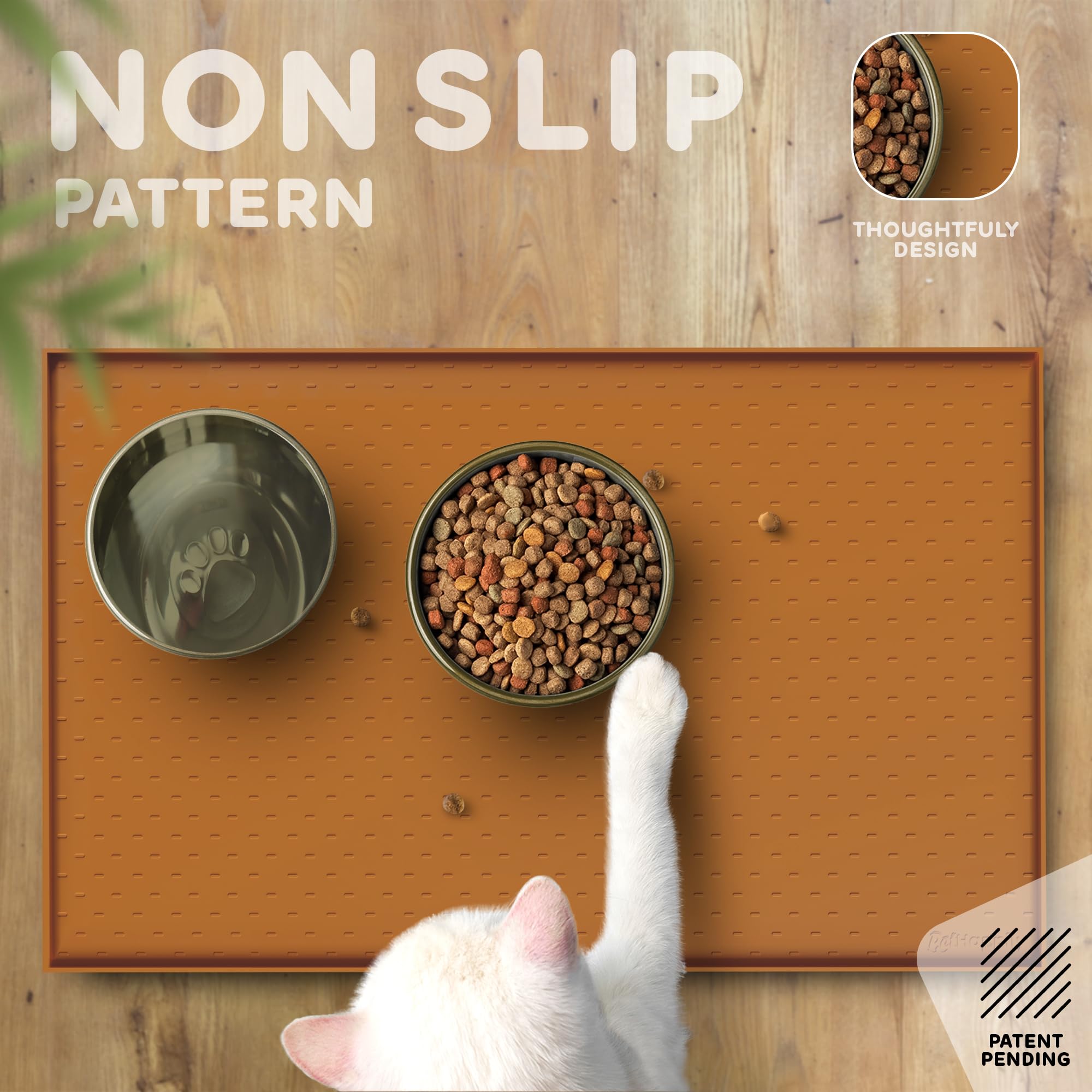 Dog Food Mat - 24x15 Raised Edges Dogs Mat for Food and Water Prevent Spill, Waterproof Cat Food Mats Protect Floors, Easy Clean Dog Bowl Mats for Food and Water, Silicone Pet Feeding Placemats