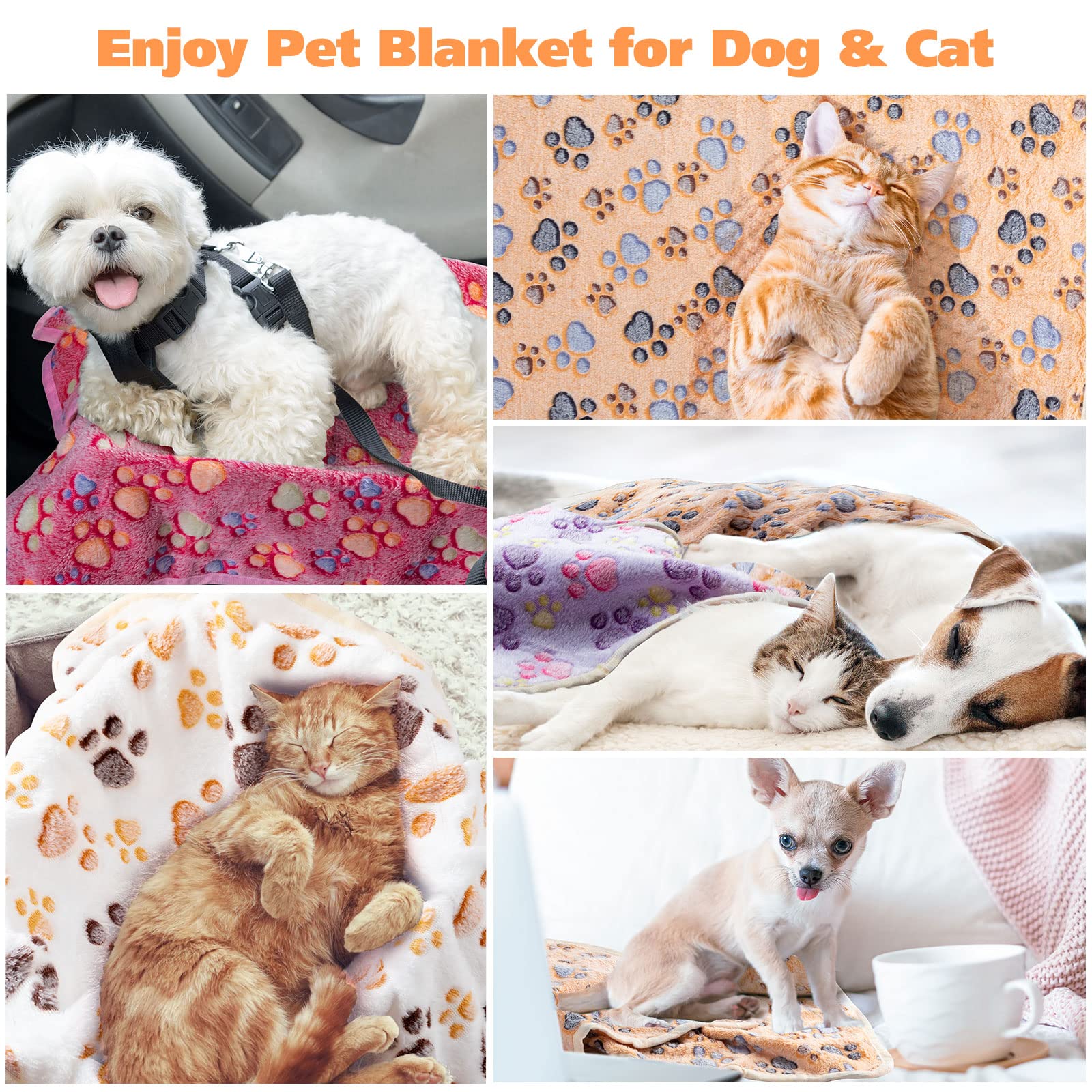 Chumia 40 Pcs Dog Blankets Soft Fluffy Fleece Washable Puppy Sleep Blankets Small Mat for Pets Throw Warm Bed Mat for Dog Puppy Cat (Pink,White,Brown,Purple,Paw)