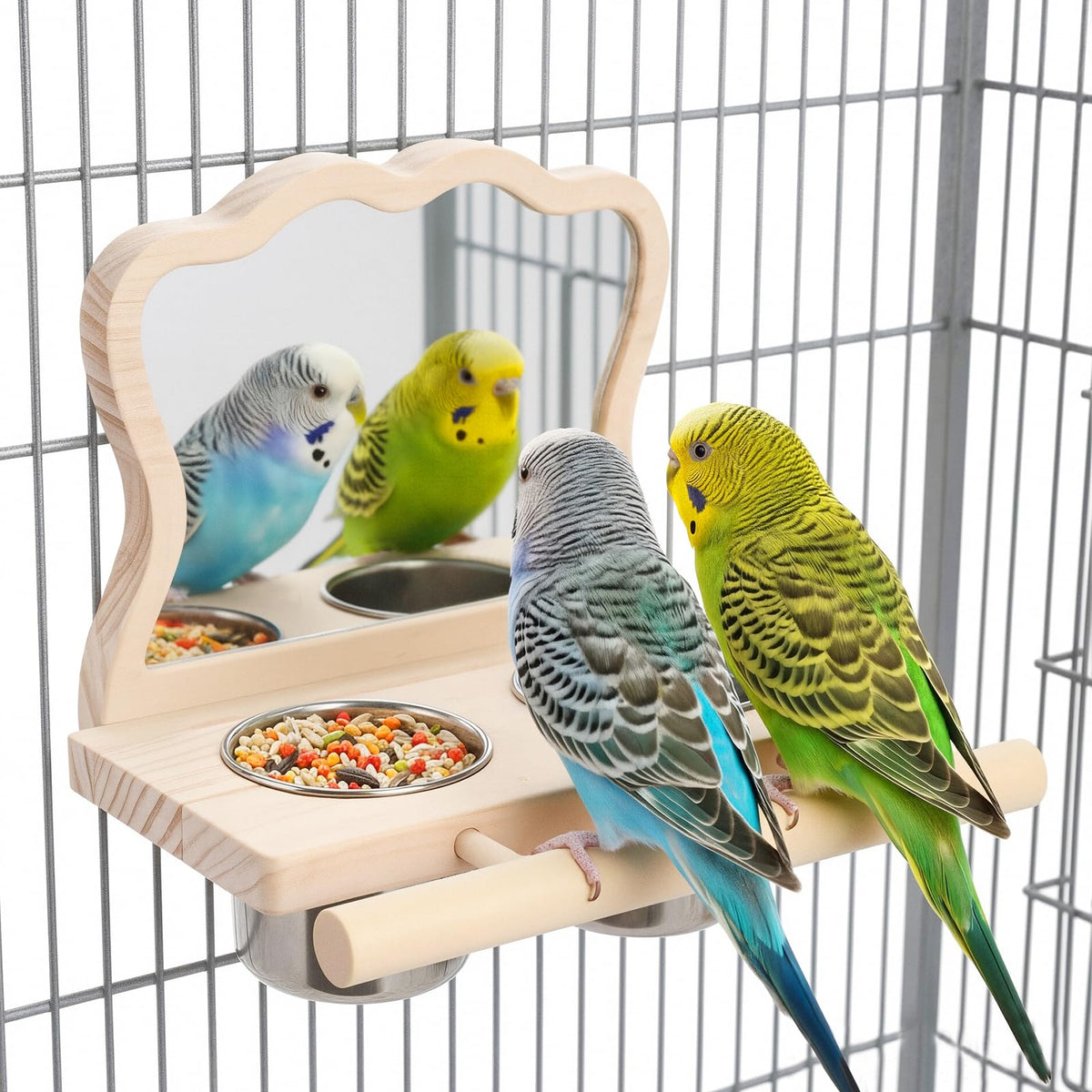 Wooden Bird Habitat Platform with Swing and Ladder - Sturdy Long Tailed Parrot cage Accessory, Suitable for Exercising and Entertaining Bird Games Gym - Perfect for Parrots, Canaries, Sparrows