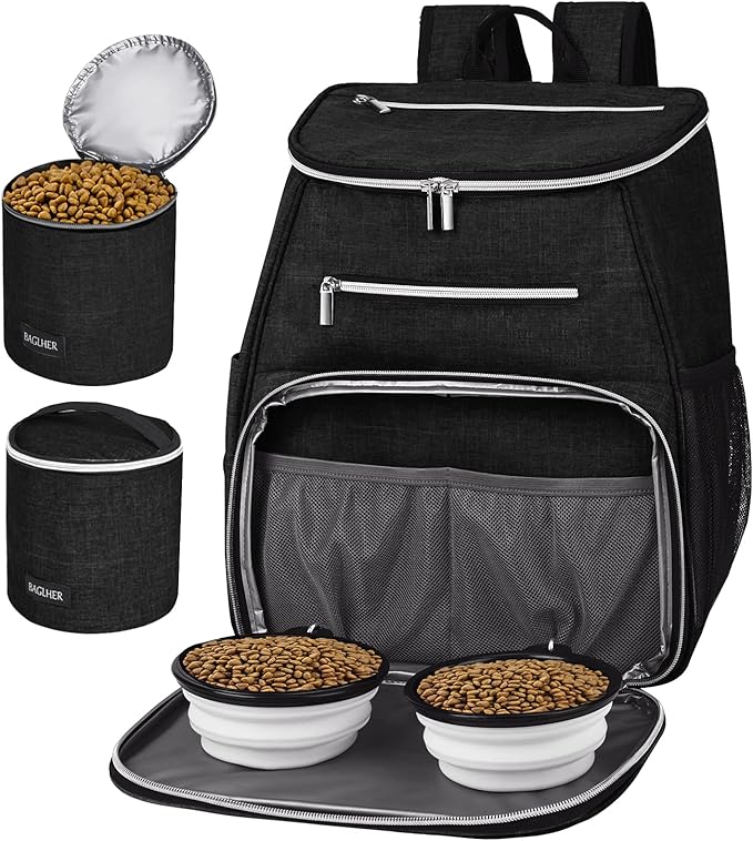 BAGLHER丨Dog Travel Bag Backpack, Airline Approved Pet Supplies Backpack, Dog Travel Bag with 2 Silicone Collapsible Bowls and 2 Food Baskets Blue