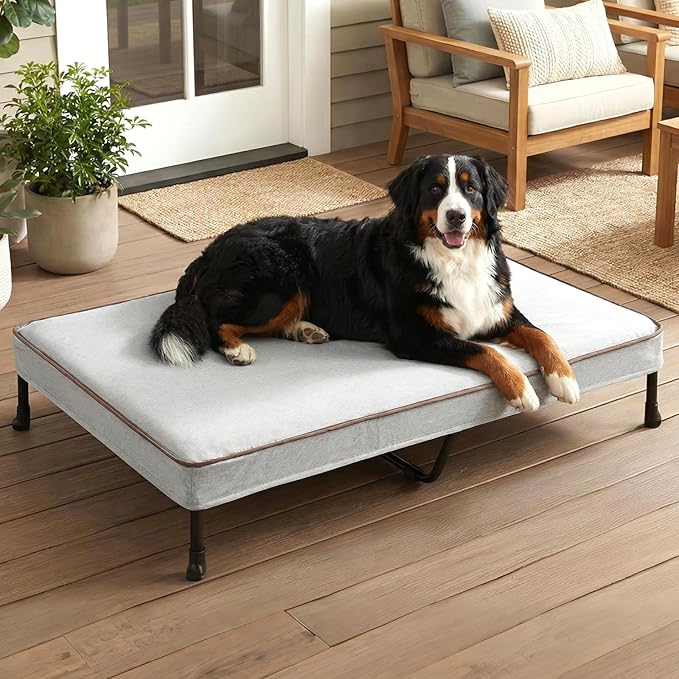 Veehoo Outdoor Elevated Dog Bed with Washable & Waterproof Cushion, Cooling