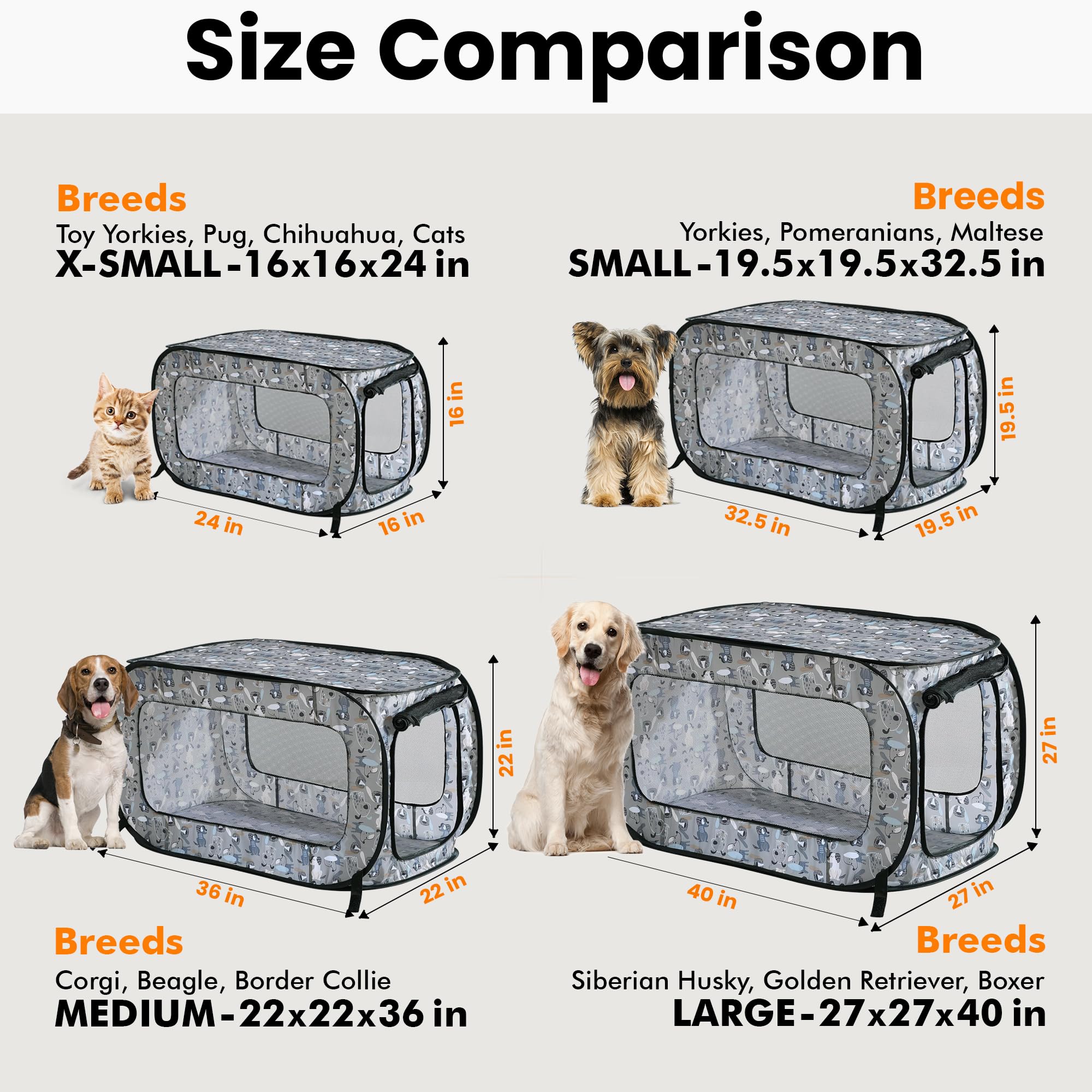 Portable Collapsible Pop Up Kennel, 24" L x 16.6" W x 16" H, Tail Waggers