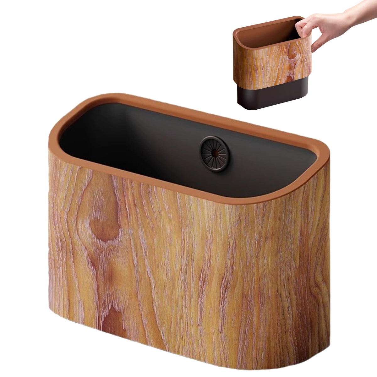 Ayipaqen Cat Litter Scoop Holder – Wood-Grain Dual-Open Scoop Caddy with Bag-Lock Hole, Wide-Mouth Double-Layer Inner Bucket, Mini Desktop Trash Bin for Pet Scoops & Accessories