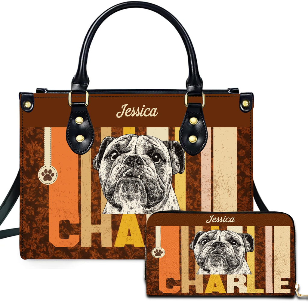Personalized Pet Mom Leather Handbag – Custom Name Dog Cat Photo Purse, Pet Lover Gifts for Women, Christmas (Style 8)