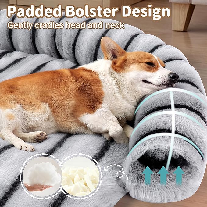 Large Dog Couch Bed, Fluffy Washable Couch Protector for Dogs with Removable Cover, Non-Slip Dog Sofa Bed, 35x31 Inch, Grey