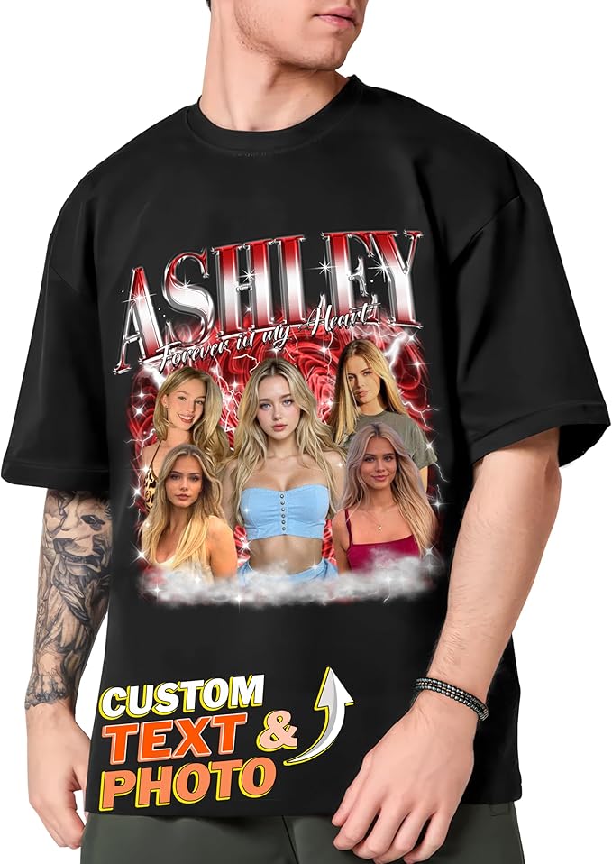Tehg & Tuhg Custom T Shirts with Picture, Vintage Bootleg Rap Tee, Boyfriend Girlfriend, Unique Gift for Birthday Anniversary