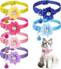 Tweruna 6 PCS Flower Kitten Collar with Bell, Adjustable Cute Cat Collar with Rhinestone for Female, Breakaway Small Kitten Collars, 6 Colors