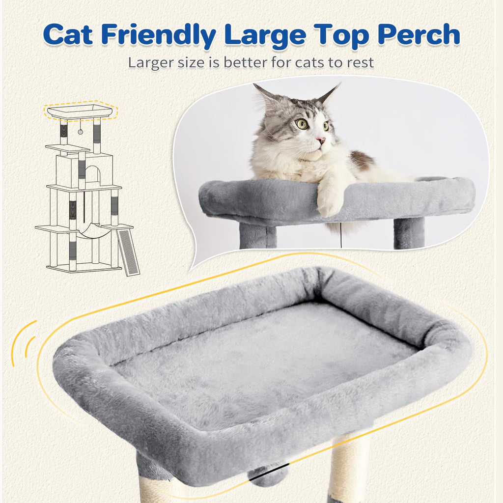 ABCPET 63" Multi-Level Cat Tree Tower for Indoor Cats, Light Grey