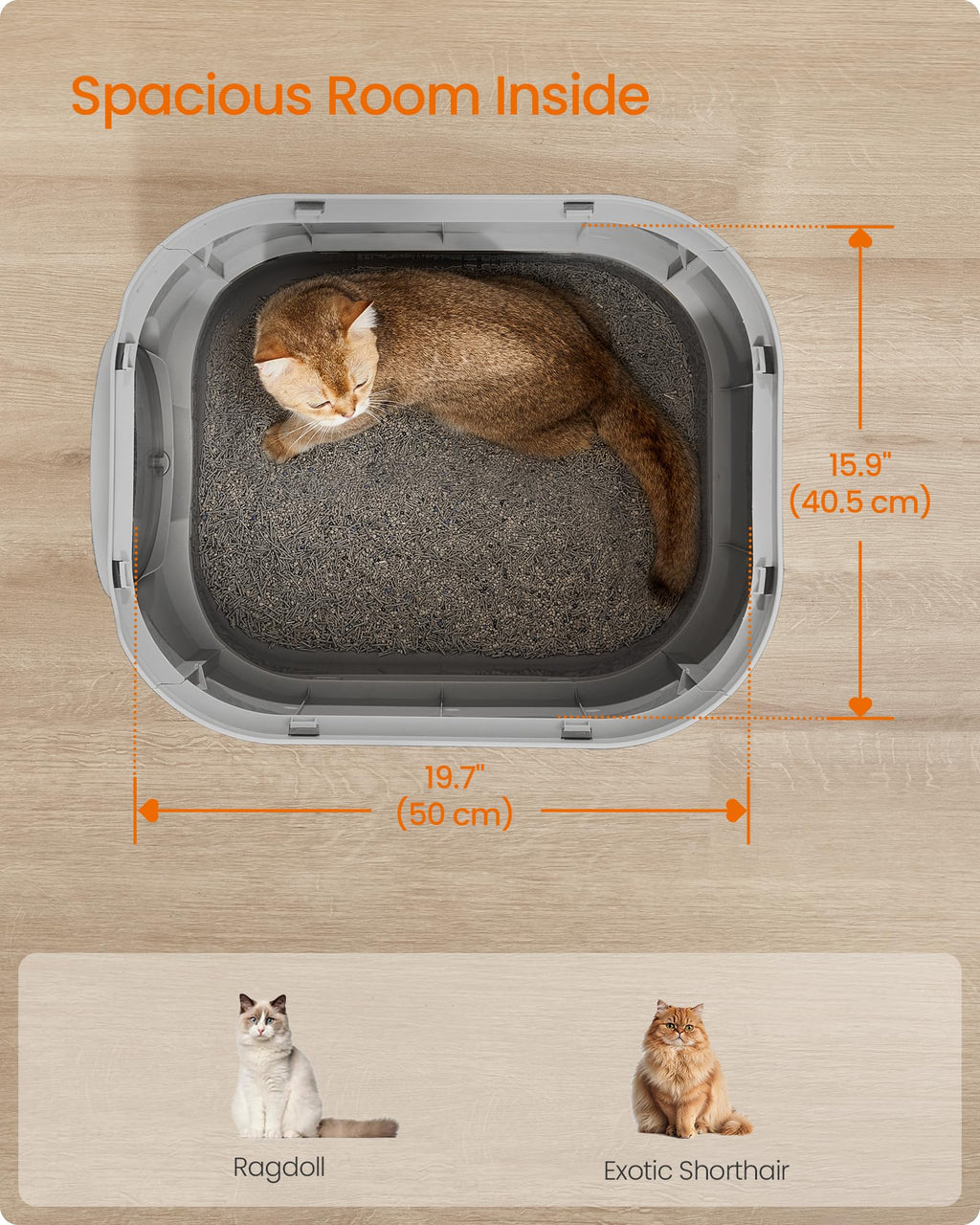 Feandrea Cat Litter Box with Lid, XL Enclosed Litter Box with Slide-Out Tray, Scoop, Brush, Anti-Tracking, for Cats of Different Sizes, Dove Gray and Slat Gray UPPT002B01