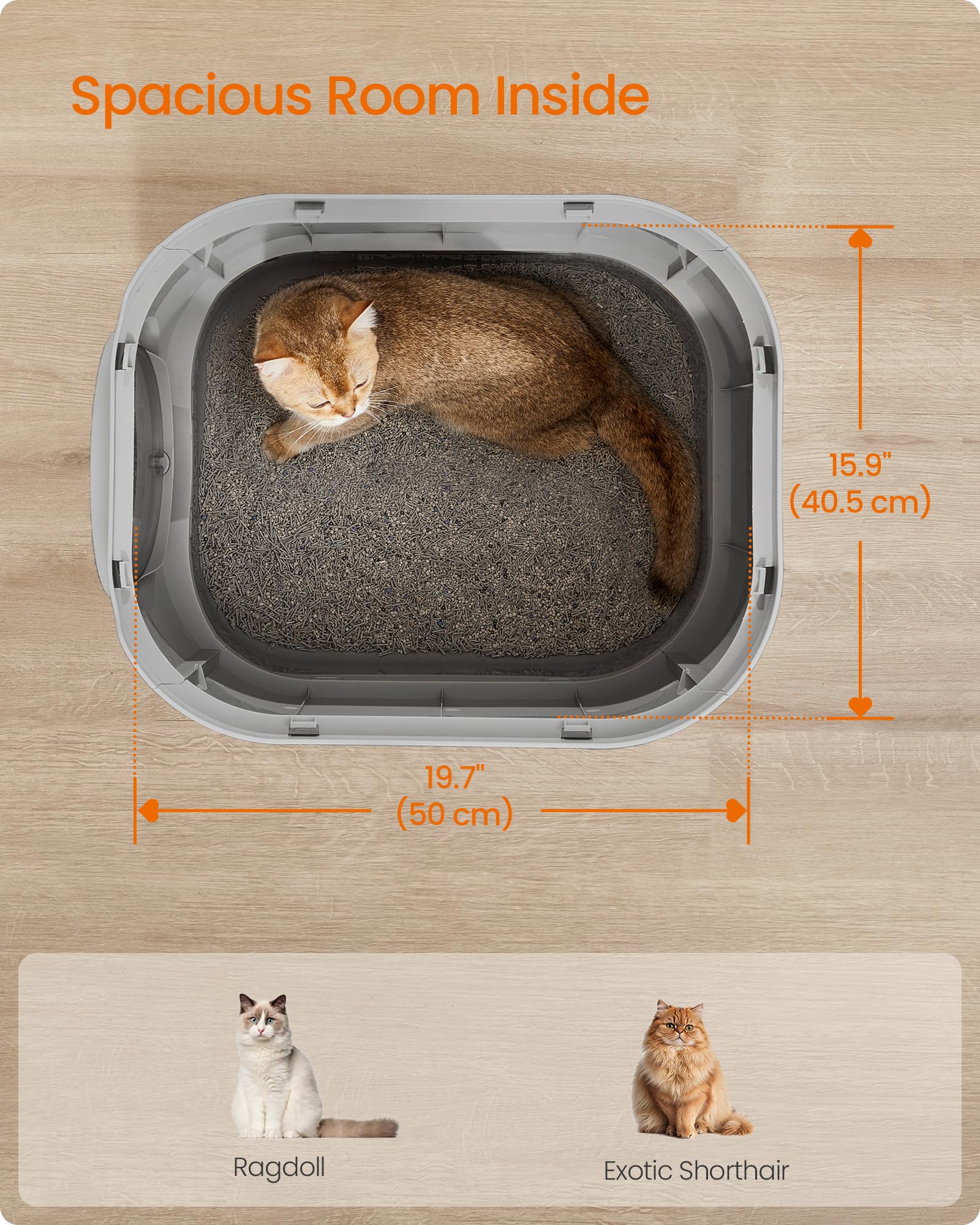 Feandrea Cat Litter Box with Lid, XL Enclosed Litter Box with Slide-Out Tray, Scoop, Brush, Anti-Tracking, for Cats of Different Sizes, Dove Gray and Slat Gray UPPT002B01