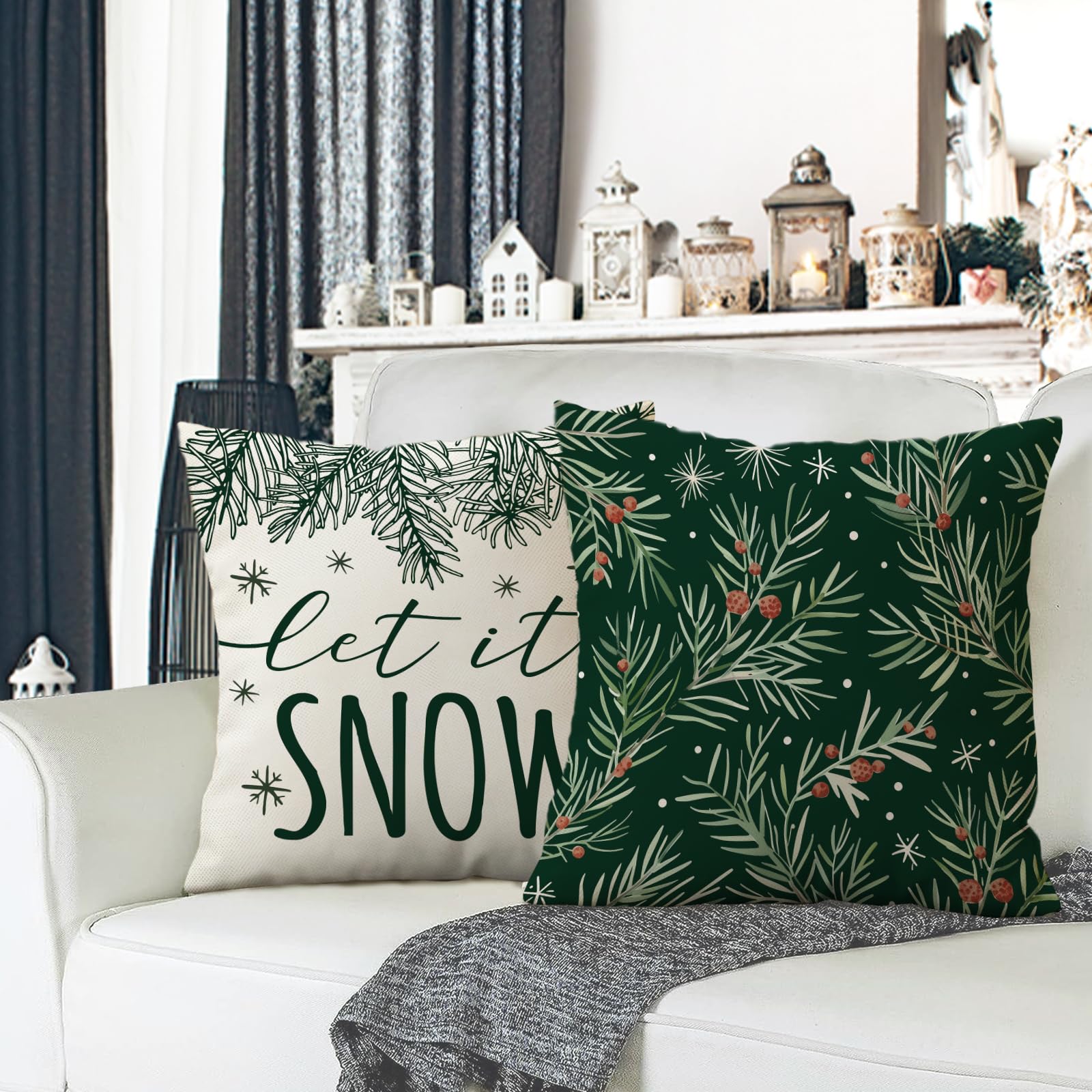 Fahrendom Winter Vibes Green Decorative Throw Pillow Covers