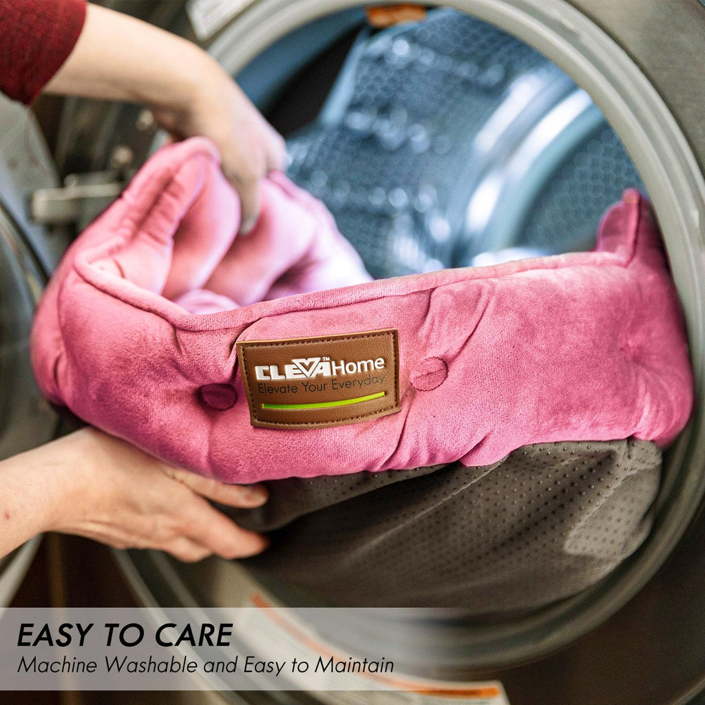 ClevaHome Cat Dog Bed for Small Pets up to 15lbs - Round Cat Beds for Indoor Cats, Machine Washable Comfortable Pet Bed for Puppy and Kitten with Non-Slip Bottom (Plum Pink)