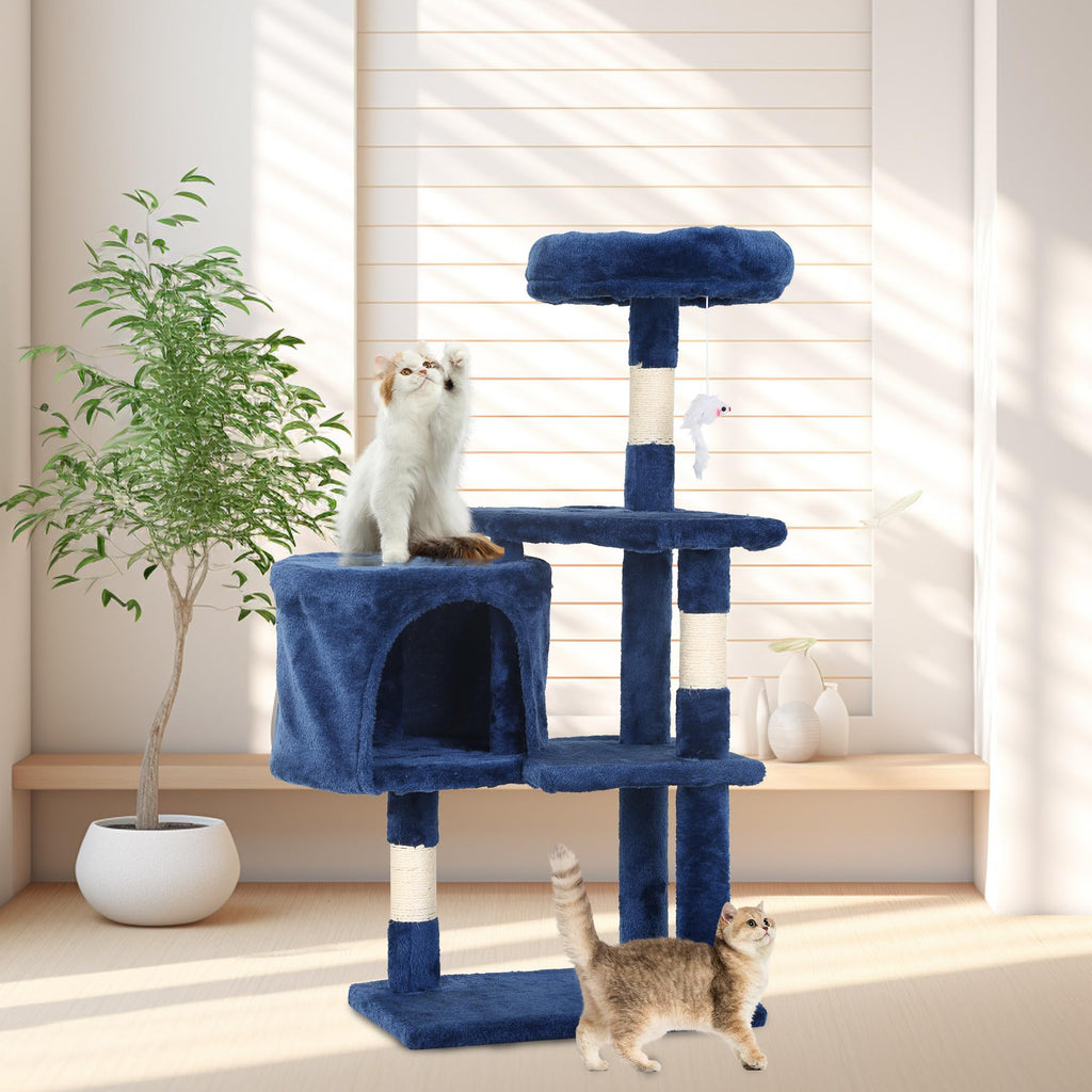 FDW | 36" Cat Tree Tower | Navy Blue | Multi-Level Indoor Activity Center with Sisal Scratching Posts, Condos, Plush Perches, Hanging Cat Toys | Sturdy, Easy to Assemble | for Kittens & Adult Cats