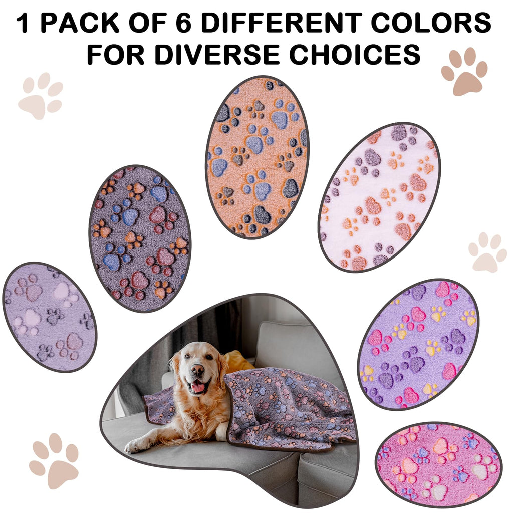 Dono 1 Pack 6 Dog Blankets, Soft Fluffy Fleece Pet Blanket Warm Sleep Mat Paw Print Design Puppy Kitten Throw Blankets Doggy Blanket for Dogs