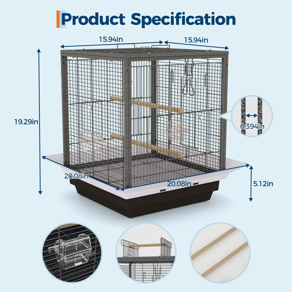 Garvee Small Bird Cage with Playground Stand, 20 Inch High Travel Bird Cage for Parrot, Parrot Carrier for Parakeet, Cockatiels, Budgies Medium Small Sized Birds