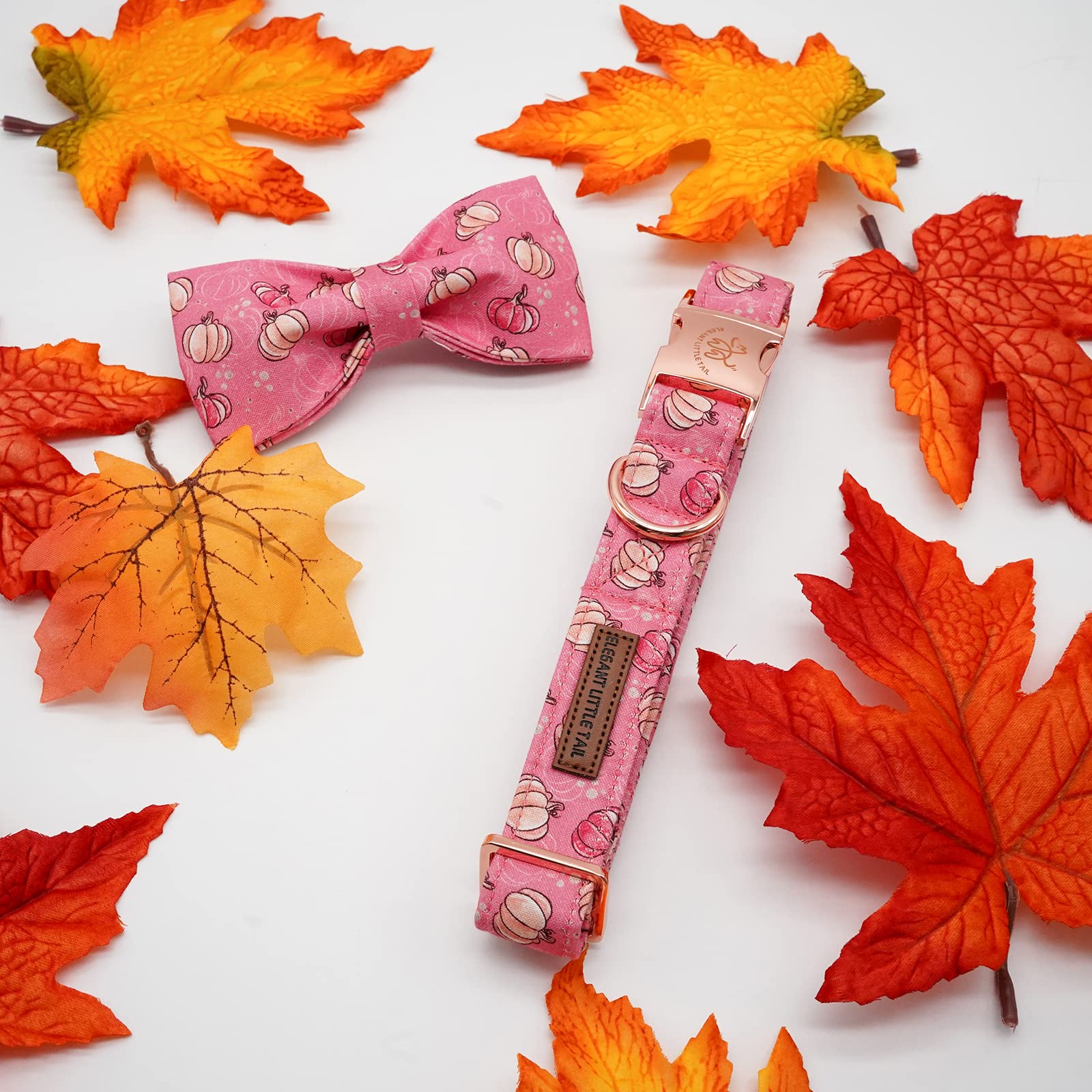 Elegant Little Tail Dog Collar with Bow, Adjustable Halloween Pumpkin Bowtie Pet Gift Collar for Small to Large Dogs