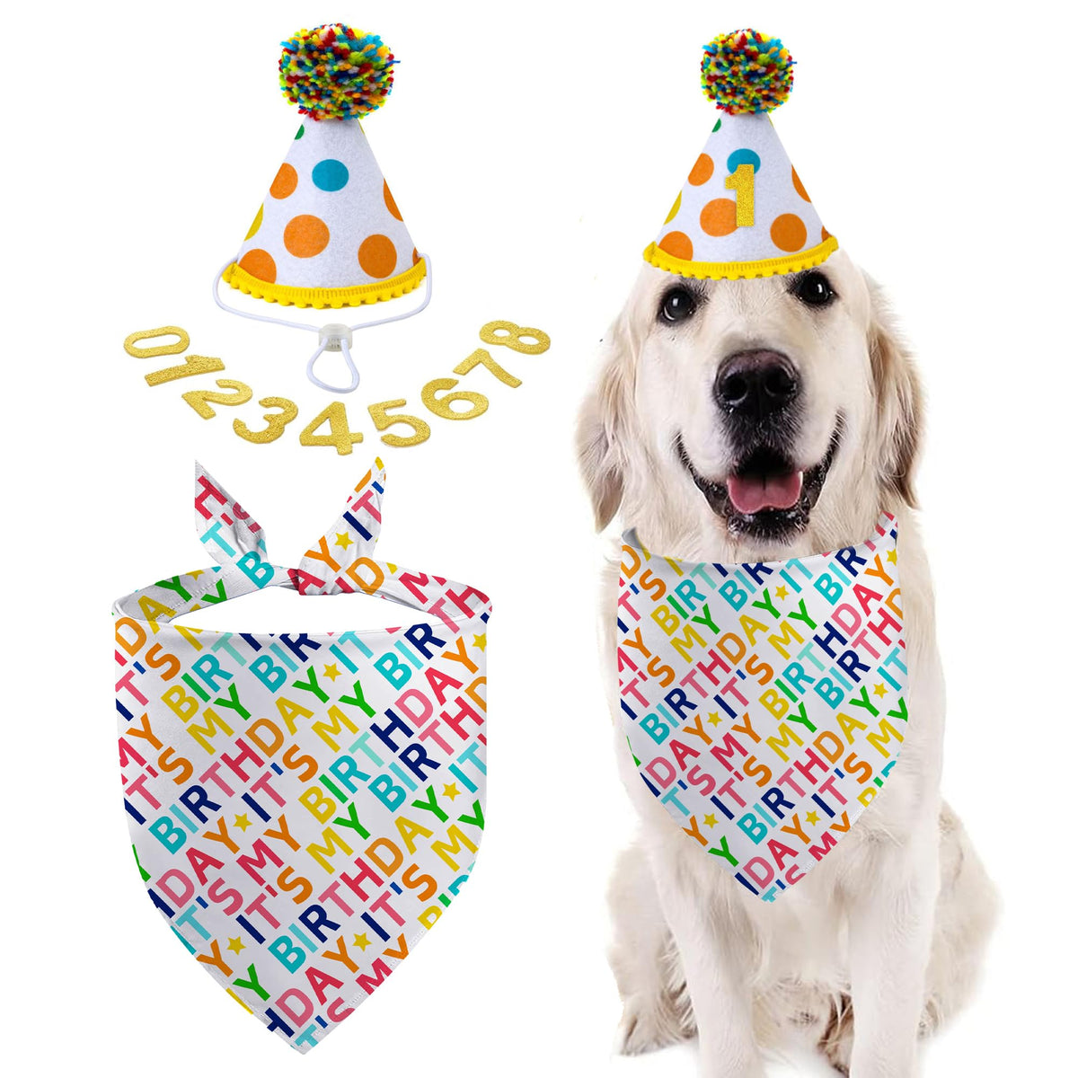 Dog Birthday Bandana Set, Rose Pink Birthday Girl Decorations, HBD Party Supplies with Hat Bandana Numbers for Pets (Pink)