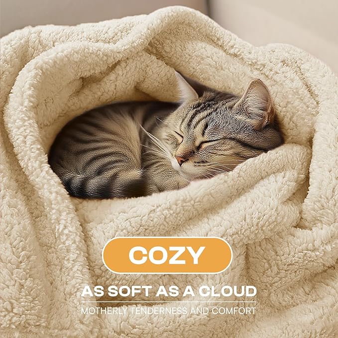 Luciphia Waterproof Pet Blanket for Medium Large Dogs Soft Cat Sherpa Calming Thick Cover Leakproof Cozy Puppy Sofa Bed Car Couch Protector(Beige,41x31 inches)