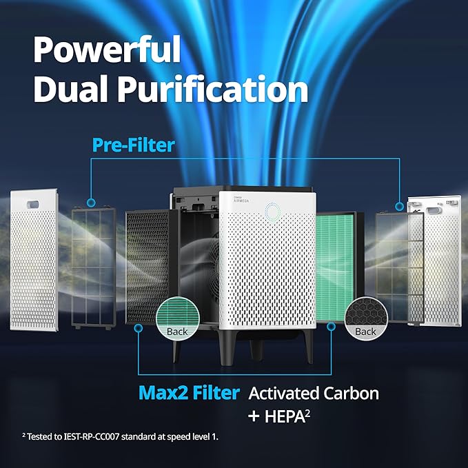 Coway Airmega 300S App-Enabled Smart Air Purifier (Covers 1,256 sq. ft.), True HEPA Air Purifier with Smart Technology, Compatible with Amazon Alexa