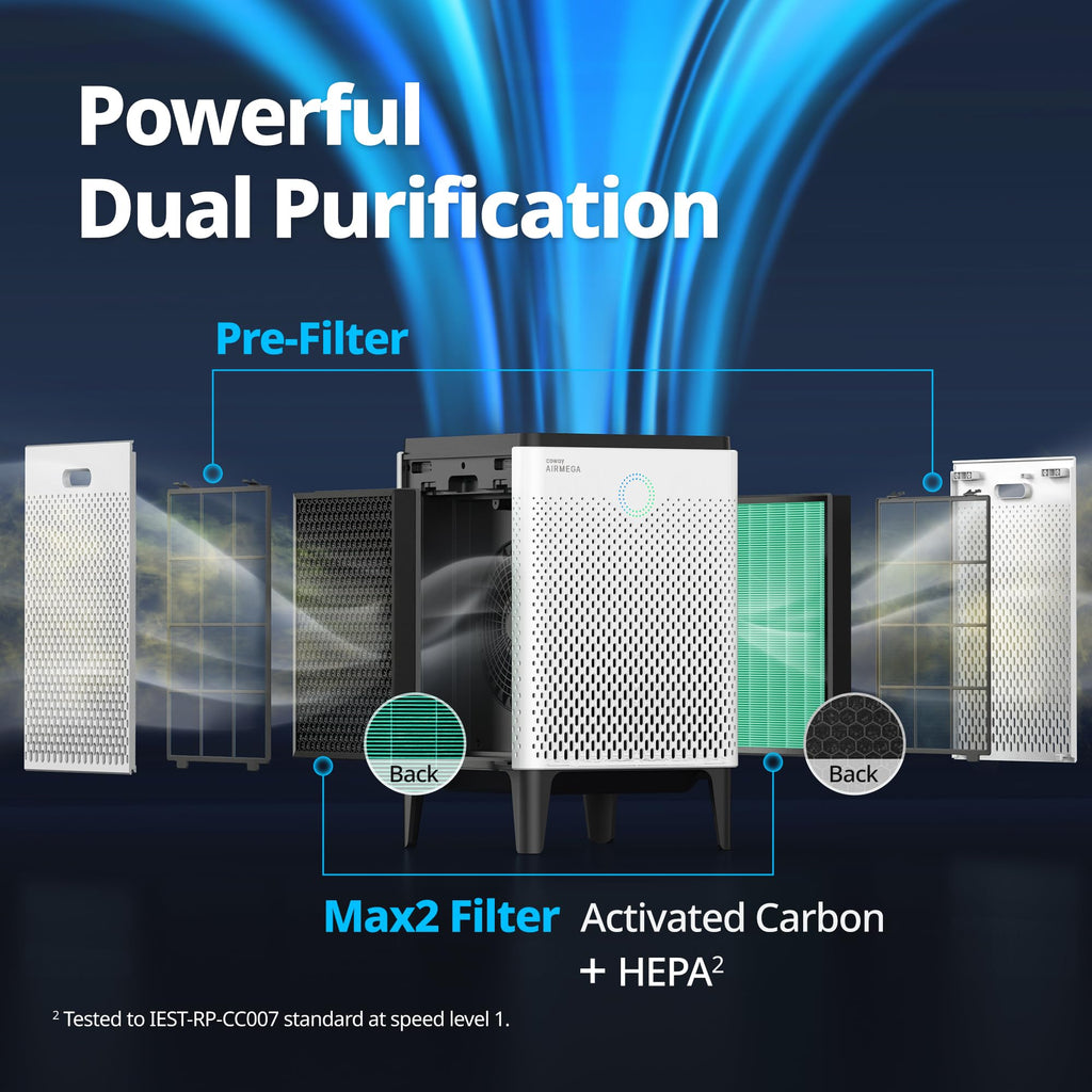 COWAY Air Purifier for Large Room Whole Home Up to 2,512ft², HEPA Filter for Smoke, Allergies, Pet Dander, Odor, App-Enabled, AQI, Smart Mode, Timer, 5yr Warranty, Airmega 300S, AP-1515G