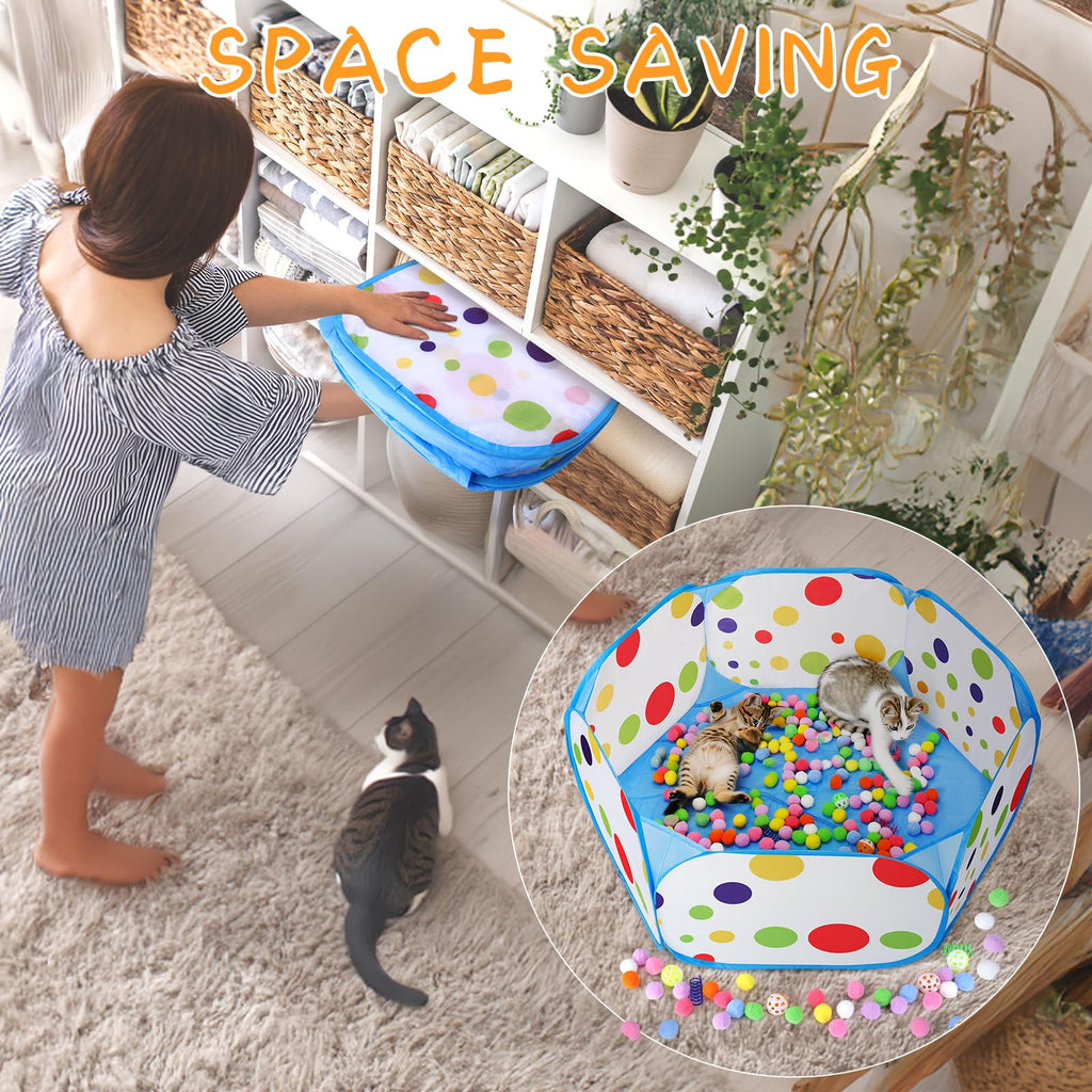 Palksky Ball Pit with 210 Toy Balls and 4 Spring Toys - Interactive Cat Toys for Bored Indoor Cats Self Play, Enrichment Toy for Fun and Exercise