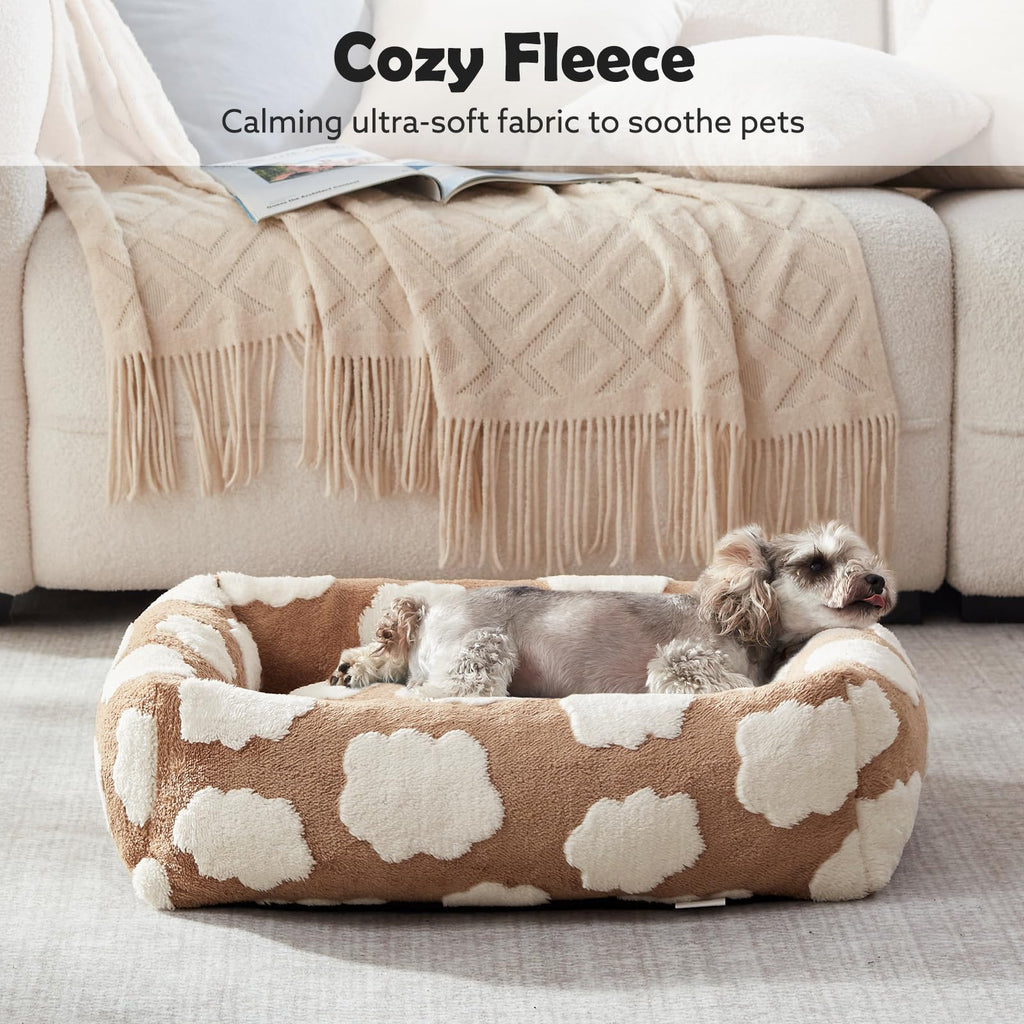 JOEJOY Medium Dog Bed Medium Size Dog, Rectangle Washable Orthopedic Pet Bed with Removable Zipper Cover, Cute Soft Calming Puppy Pet Bed with Jacquard Shaggy Plush & Non Skid Bottom