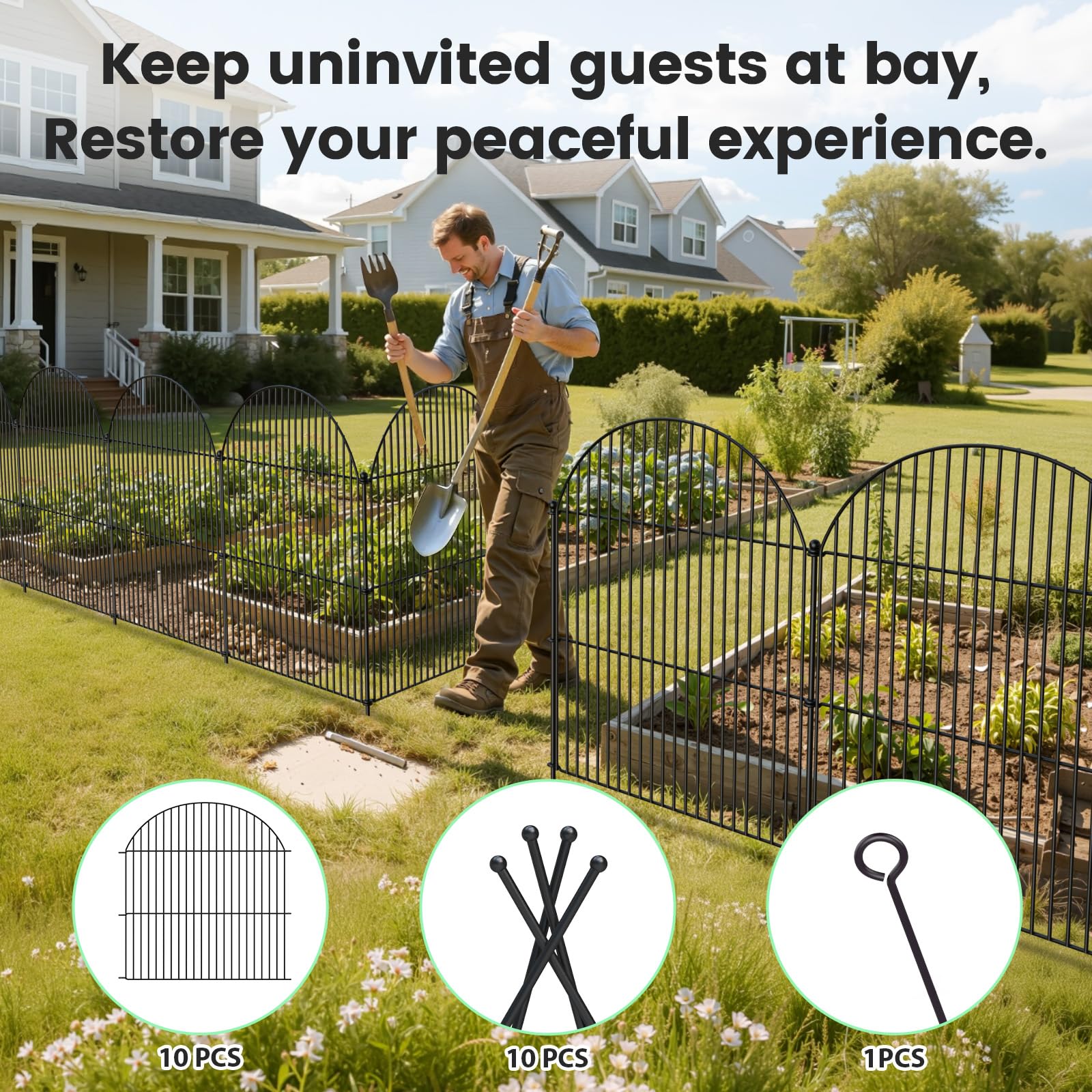 Tivray 10Pcs No Dig Garden Fence, 32in(H)/24ft(L) Rustproof Metal Dog Fence Outdoor for Yard, Tall Animal Barrier Pet Fencing, Border Panel for Dog, Rabbits, Patio, Flower Bed, Garden Decor