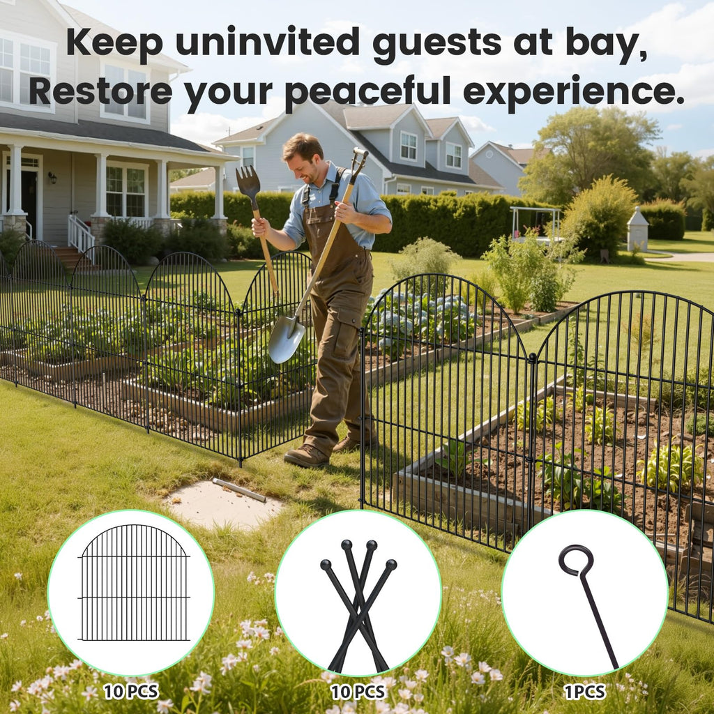 Tivray 10Pcs No Dig Garden Fence, 32in(H)/24ft(L) Rustproof Metal Dog Fence Outdoor for Yard, Tall Animal Barrier Pet Fencing, Border Panel for Dog, Rabbits, Patio, Flower Bed, Garden Decor