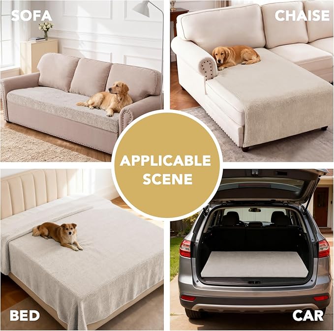 H.VERSAILTEX Non Slip Pet Couch Cover Chenille Dog Bed Protector Thick Soft Sofa Slipcover Pet Friendly Washable Couch Cushion Covers for Pets (52" x 82", Oatmeal)