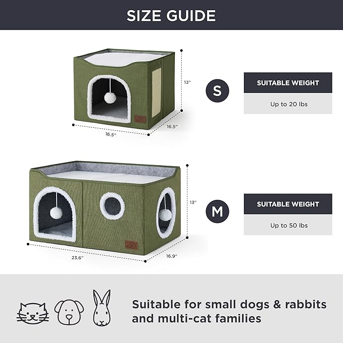 Bedsure Extra Wide Cat House Bed with Fluffy Ball and Scratch Pad