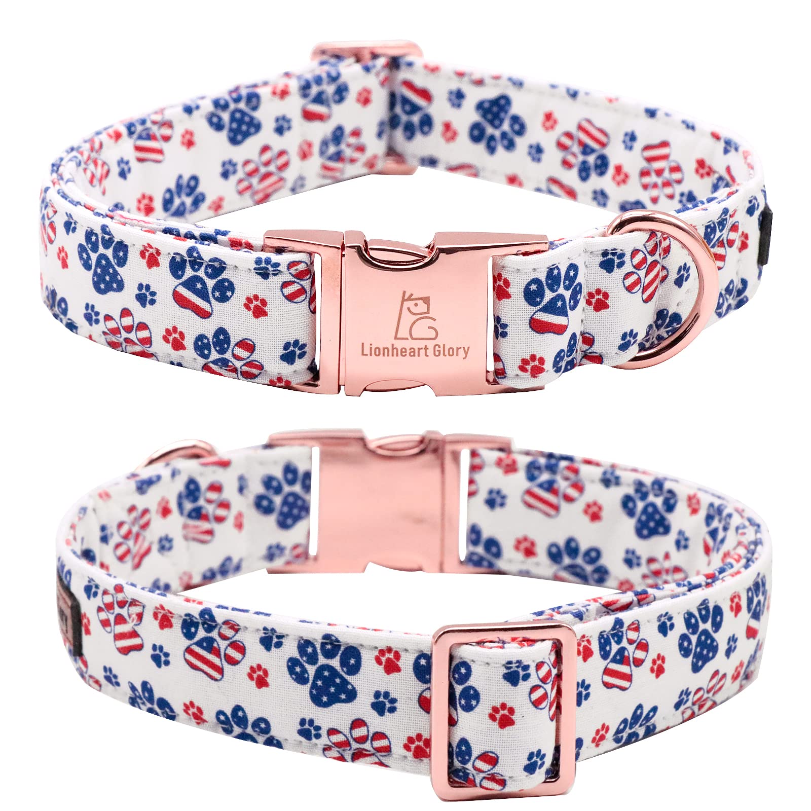 Lionheart Glory American Flag Dog Collar - 4th of July Collar with Adjustable Bow for Large Dogs