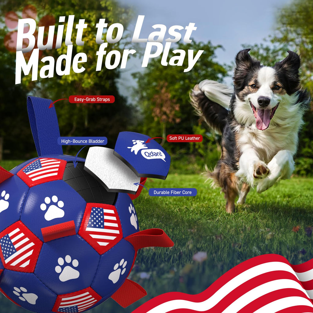 QDAN Dog Toys Soccer Ball with Straps, 8 Inch Dog Balls for Large Dogs