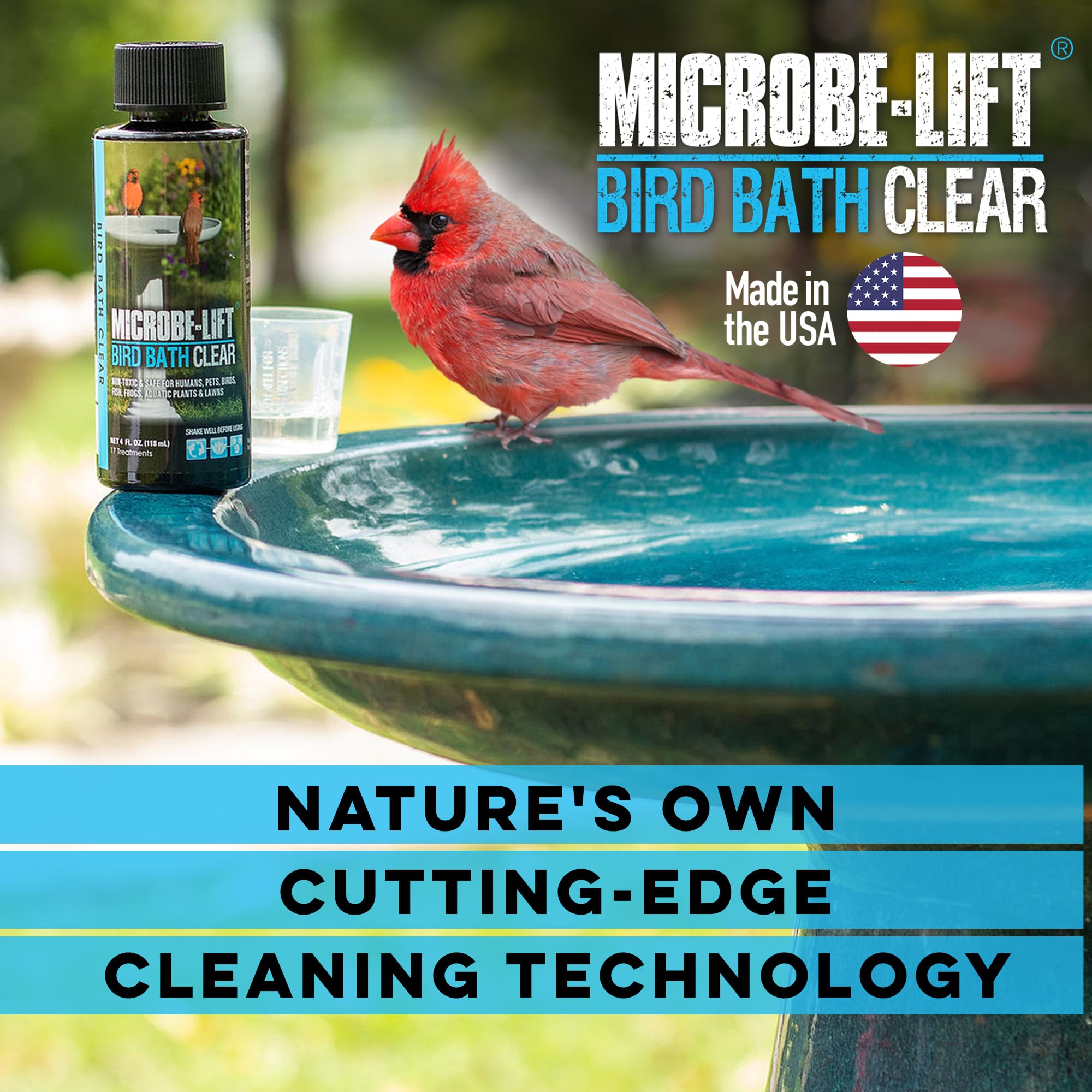 Microbe-Lift Bird Bath Clear Two-in-One Water Cleaner – 4 Oz – Safe for Birds, Fish & Frogs – Cleans Outdoor Birdbaths & Fountains – Natural Formula, Prevents Stains & Cloudiness