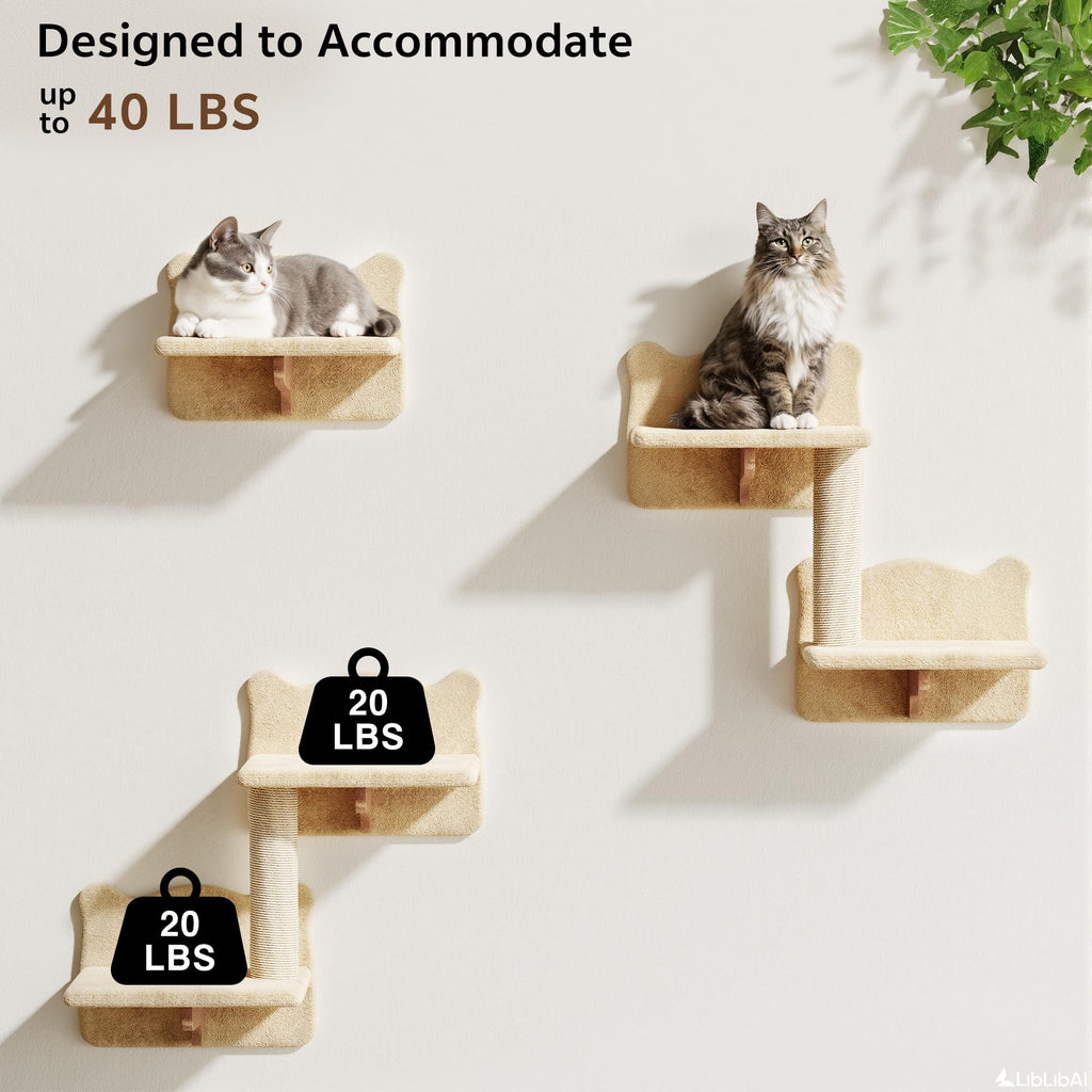 Homiflex 16-in-1 Cat Wall Shelves, Cat Furniture w/Tunnel & Bridge, Beige