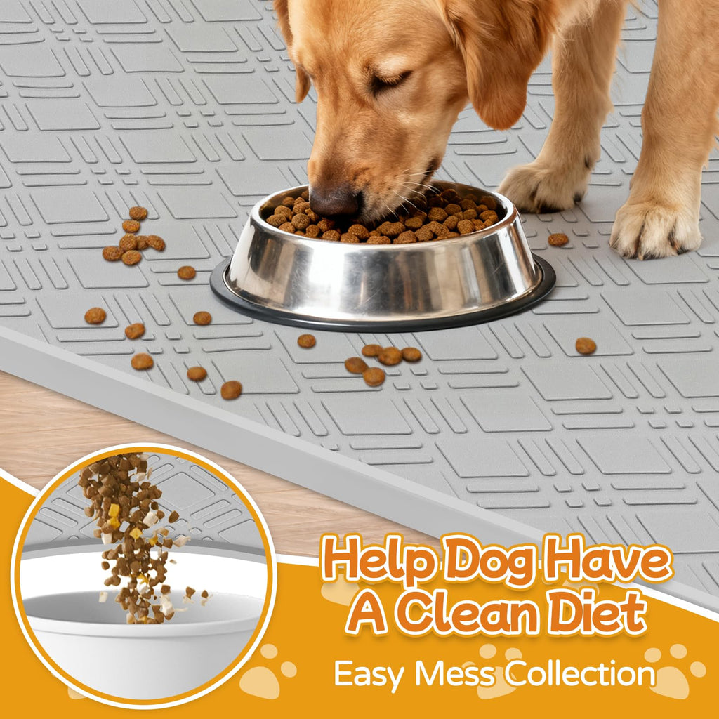 Lanstics Dog Food Mat 42" x29" Silicone Mat with Raised Edge Light Gray