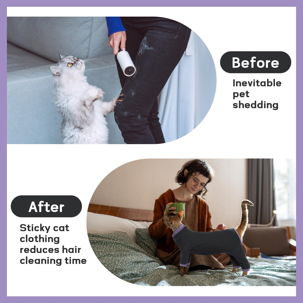 PUMYPOREITY Cat Anti-Licking Sweater – Reduce Over-Grooming & Fur Shedding, Daily Wear Shirt for Calm Cats, Soft & Breathable Skin Protection,Black,XS
