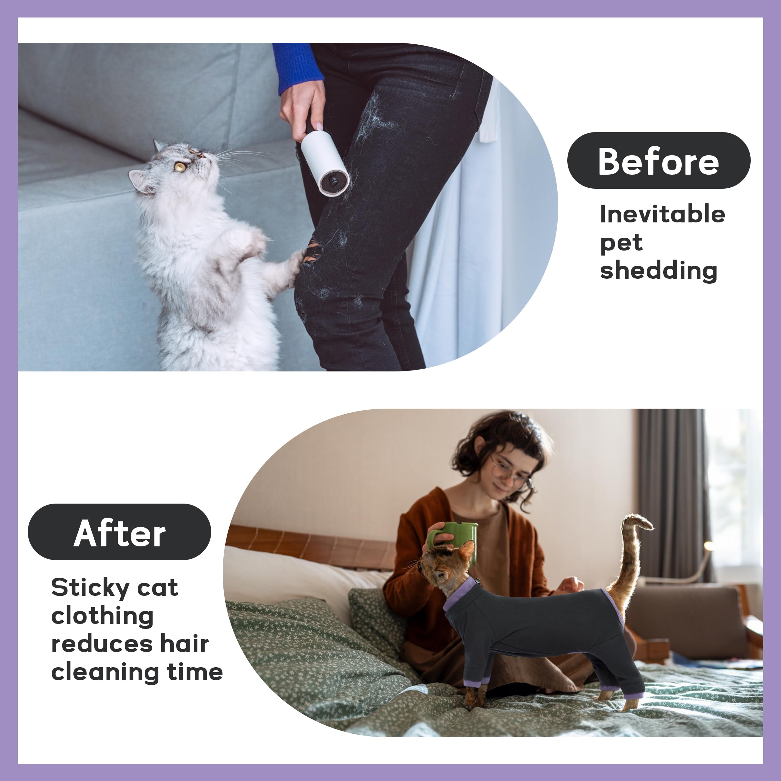 PUMYPOREITY Sticky Hair Cat Clothes, Prevent Hair Loss Cat Pajamas, Soft Cat Sweaters for Cats Only, Cat Hair Sticky Onesie, Cat Recovery Suit After Surgery, Black, M
